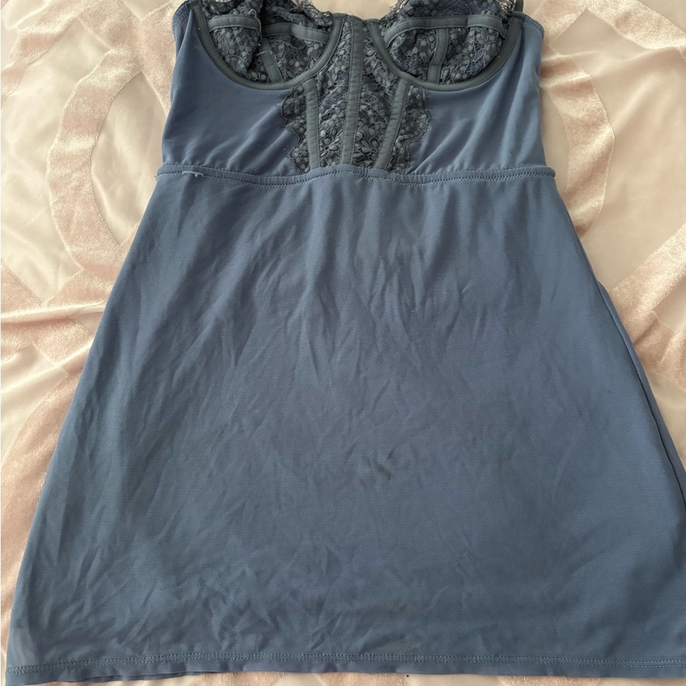 Urban Outfitters Slate Blue Lace-Trim Mini Dress